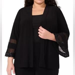 MSK Women’s Plus Size Open-Front 3/4-Sleeve Cover-Up Black Sz 1X
